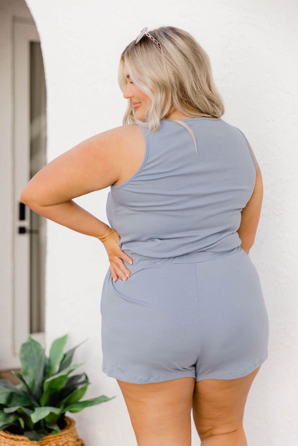 Sky Is The Limit Light Blue Knit Romper FINAL SALE sold by Pink Lily product image thumbnail 4