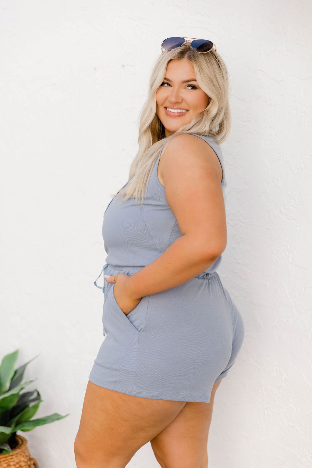 Sky Is The Limit Light Blue Knit Romper FINAL SALE sold by Pink Lily product image thumbnail 3