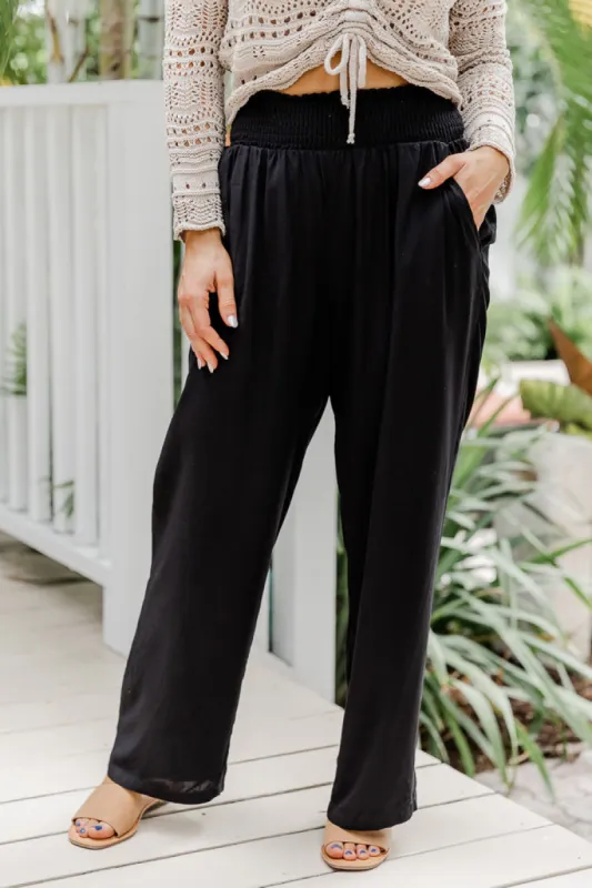 Far And Wide Smocked Waist Black Pants FINAL SALE made by Pink Lily