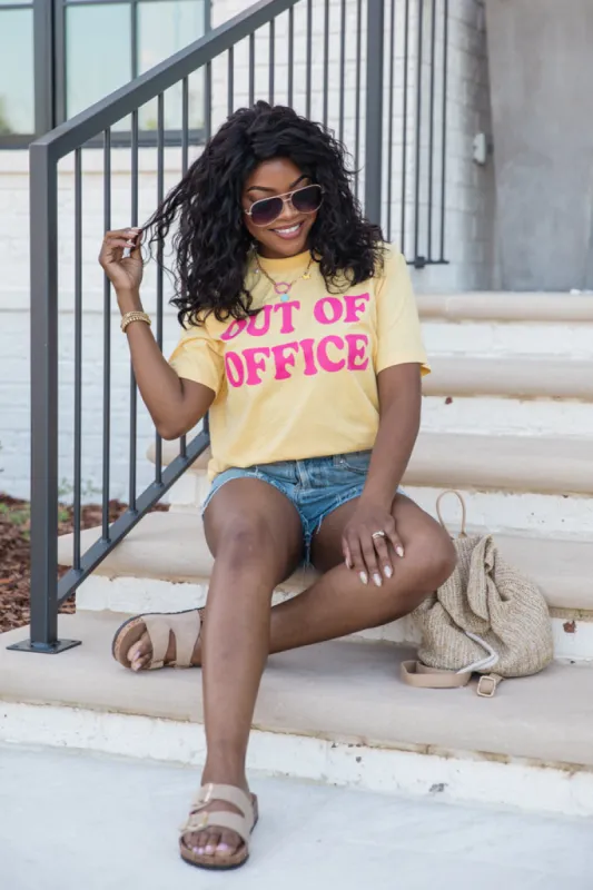 Out Of Office Yellow Oversized Graphic Tee sold by Pink Lily
