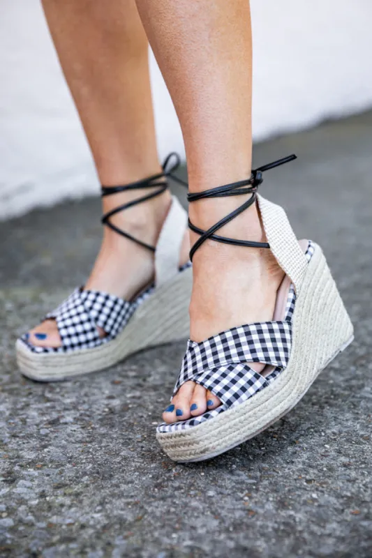 Margot Gingham Black Square Toe Espadrille Wedges FINAL SALE sold by Pink Lily