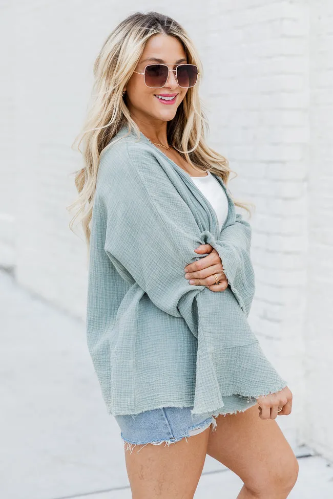 Out On Your Own Sage Gauze Acid Wash Cardigan Top FINAL SALE sold by Pink Lily product image thumbnail 5