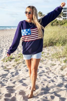 Home Of The Free Navy Textured Flag Sweater FINAL SALE sold by Pink Lily