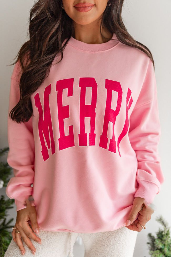 Merry Block Light Pink Oversized Graphic Sweatshirt sold by Pink Lily product image thumbnail 4