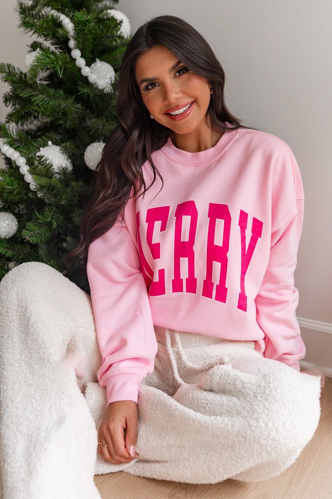 Merry Block Light Pink Oversized Graphic Sweatshirt sold by Pink Lily product image thumbnail 2