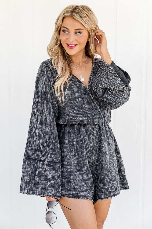 Washed Away Black Acid Wash Long Sleeve Romper FINAL SALE sold by Pink Lily product image thumbnail 5