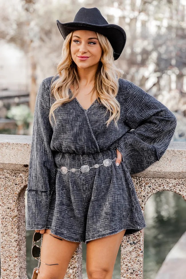 Washed Away Black Acid Wash Long Sleeve Romper FINAL SALE sold by Pink Lily product image thumbnail 2