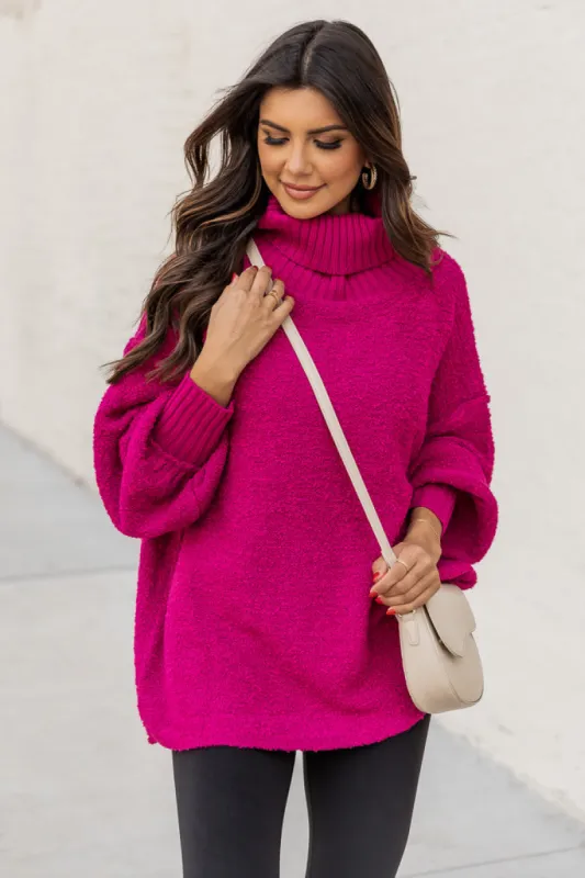 Haven't You Heard Fuchsia Turtleneck Sweater made by Pink Lily