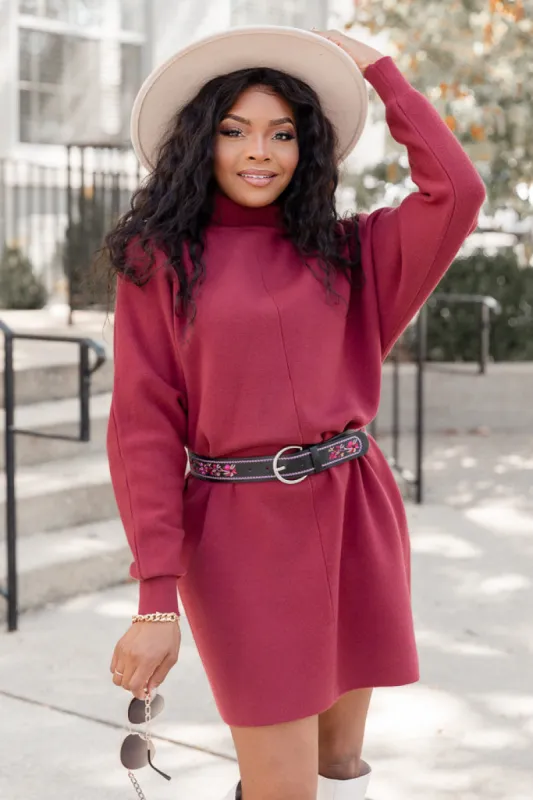 Just In Time Wine Turtleneck Sweater Dress FINAL SALE sold by Pink Lily