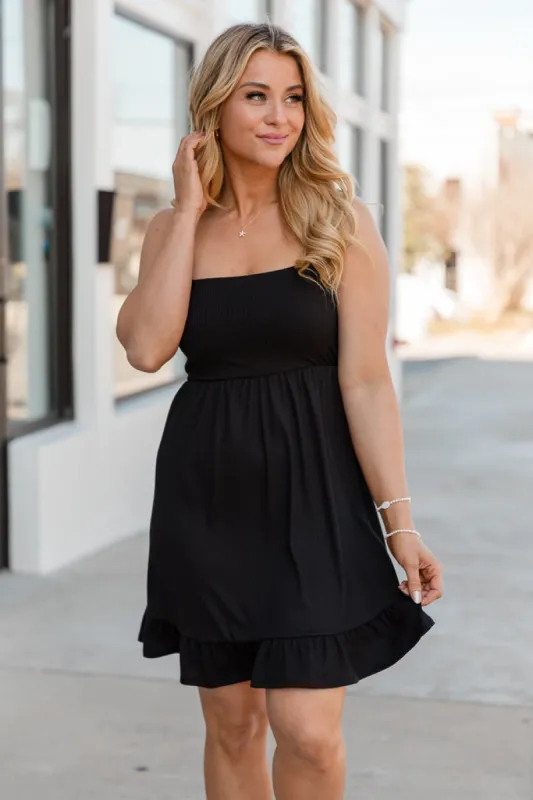 Simple Moments Black Knit Dress With Ruffle Hem FINAL SALE sold by Pink Lily