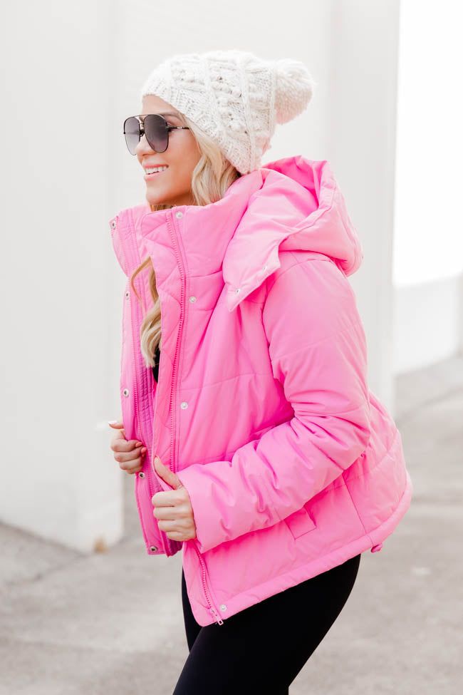 Better Yet Pink Hooded Puffer Jacket sold by Pink Lily