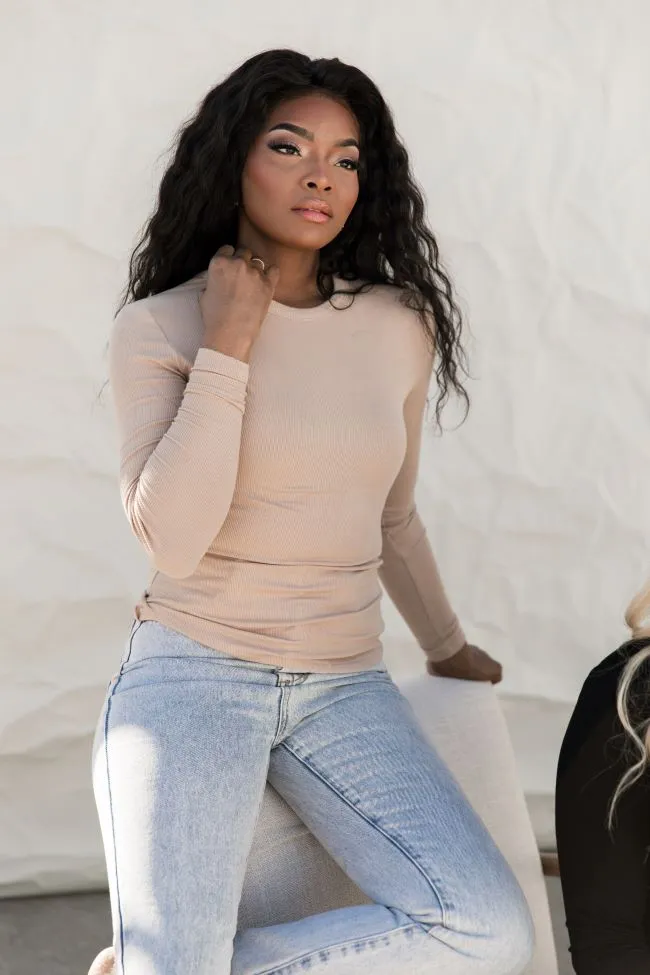 Make Your Choice Tan Ribbed Long Sleeve Tee sold by Pink Lily
