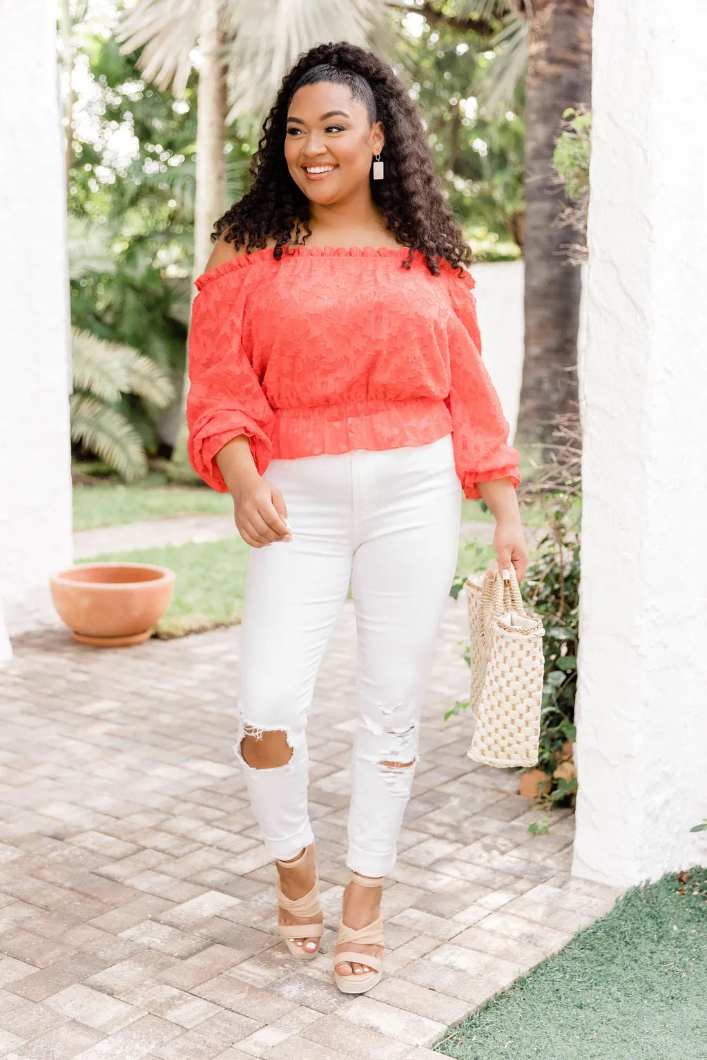 Make Things Easy Red Textured Off The Shoulder Blouse FINAL SALE sold by Pink Lily product image thumbnail 2