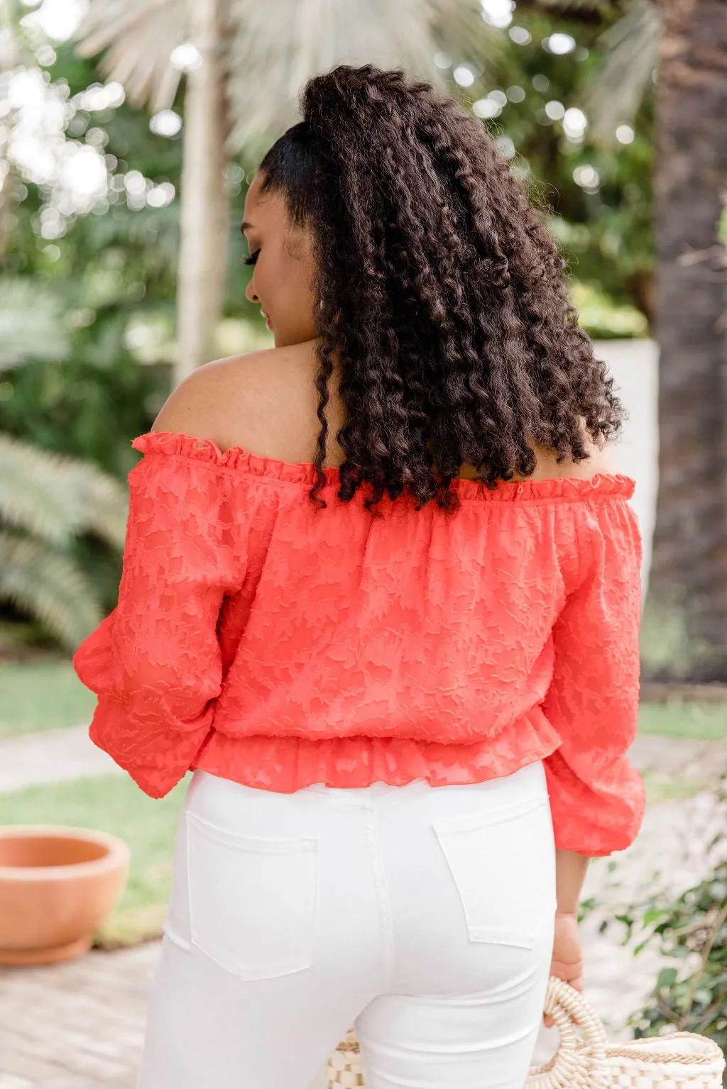 Make Things Easy Red Textured Off The Shoulder Blouse FINAL SALE sold by Pink Lily product image thumbnail 5