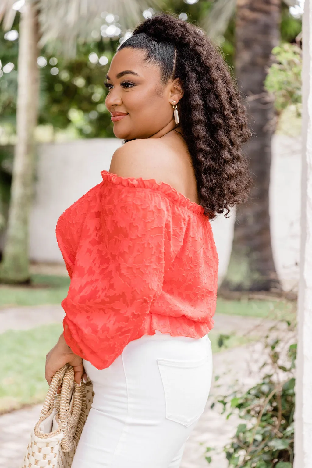 Make Things Easy Red Textured Off The Shoulder Blouse FINAL SALE sold by Pink Lily product image thumbnail 4