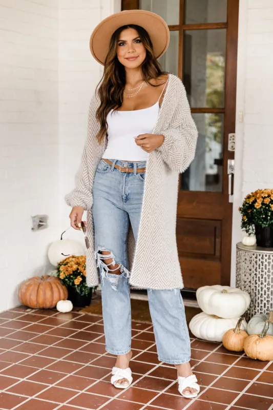 Trip Into Town Brown Herringbone Duster Cardigan sold by Pink Lily