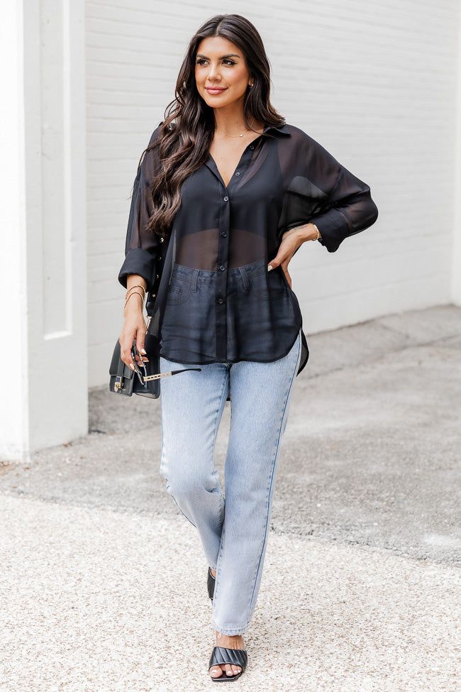 True To Yourself Black Sheer Button Front Blouse sold by Pink Lily product image thumbnail 3