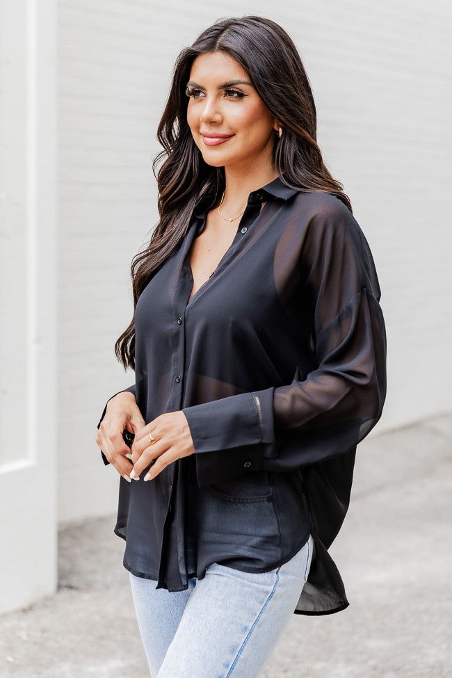 True To Yourself Black Sheer Button Front Blouse sold by Pink Lily product image thumbnail 4