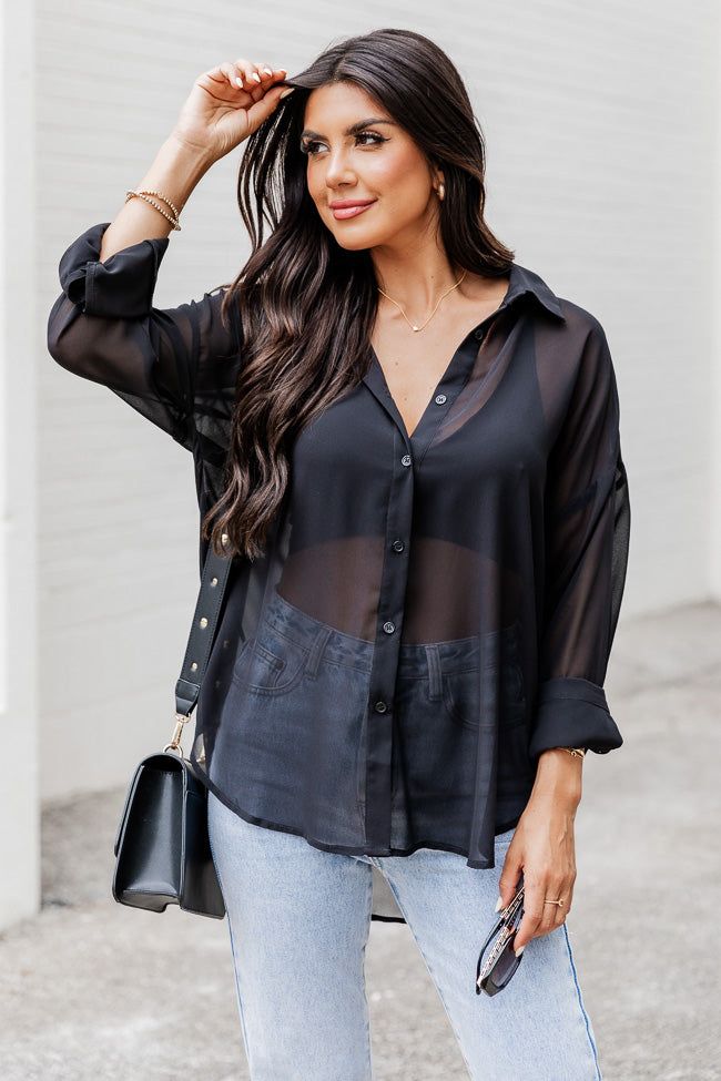 True To Yourself Black Sheer Button Front Blouse sold by Pink Lily product image thumbnail 2