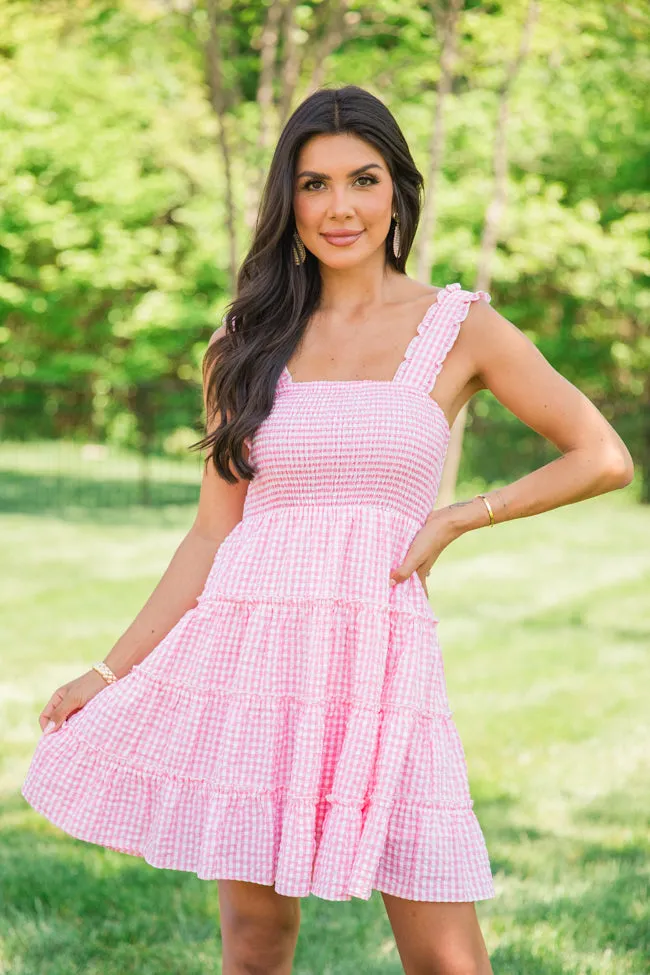 Time Spent Together Pink Gingham Smocked Dress sold by Pink Lily