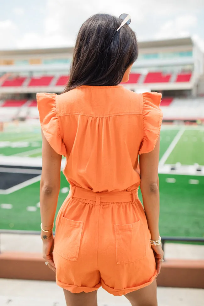 True Traditions Orange Ruffle Sleeve Romper sold by Pink Lily product image thumbnail 4