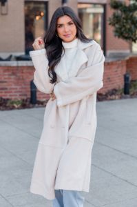 Winter Wishes Brown Sherpa and Suede Coat sold by Pink Lily