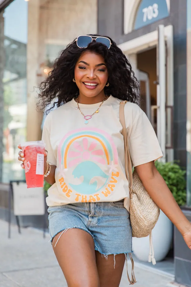 Ride That Wave Floral Ivory Oversized Graphic Tee sold by Pink Lily
