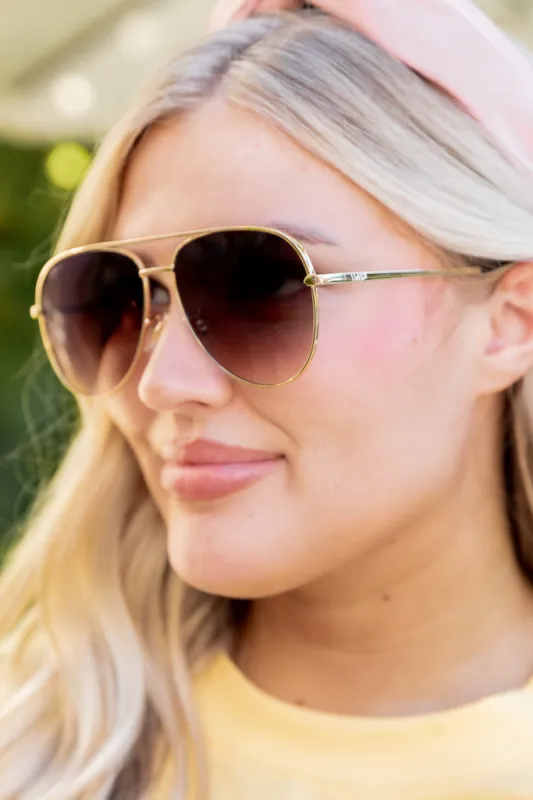 Talk The Talk Gold Frame Brown Aviator Sunglasses FINAL SALE made by Pink Lily