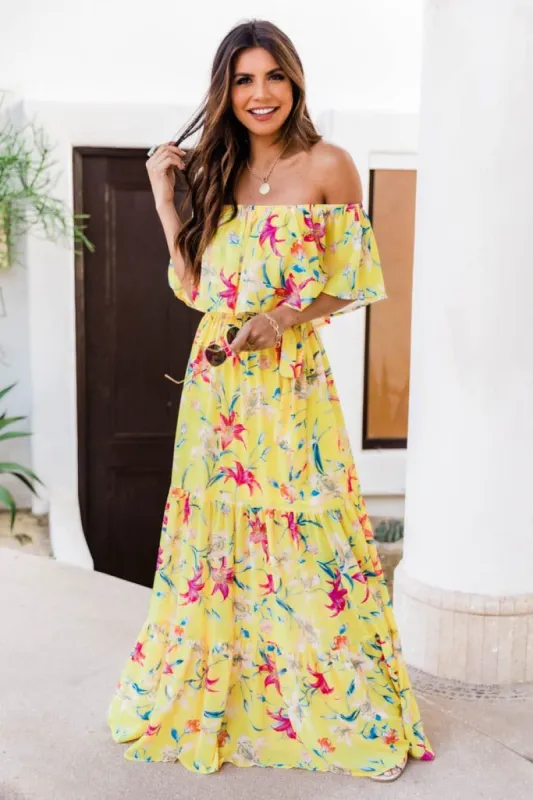 Sweet Southern Kiss Yellow Floral Maxi Dress FINAL SALE sold by Pink Lily