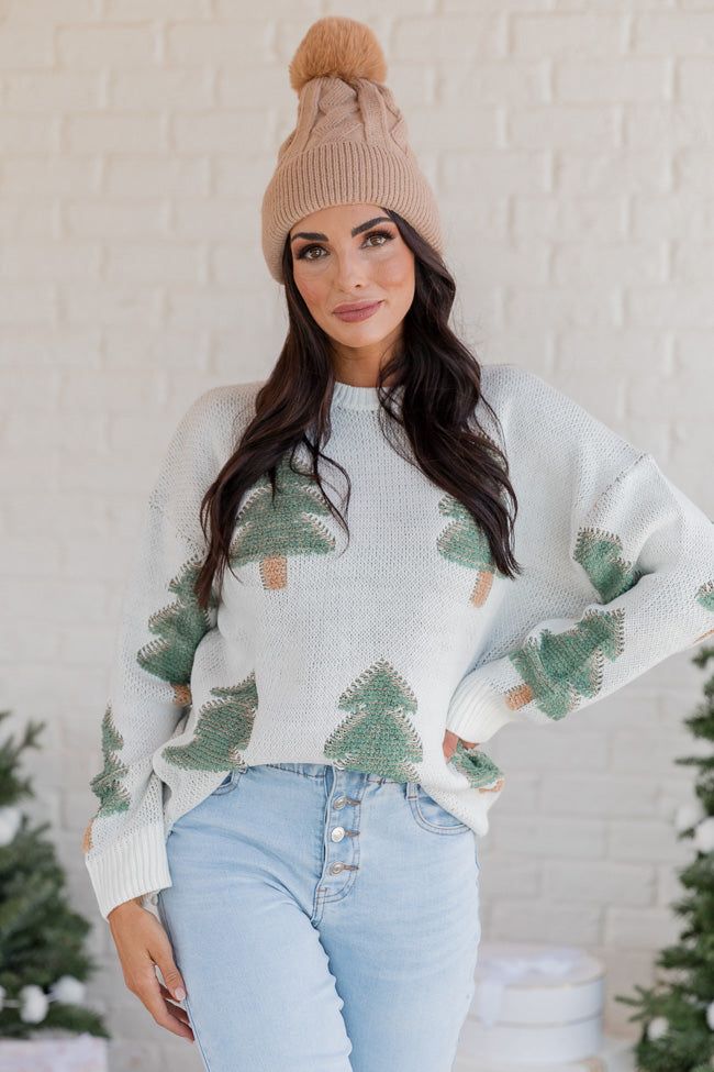 Under The Mistletoe Cream and Green Christmas Tree Sweater FINAL SALE sold by Pink Lily