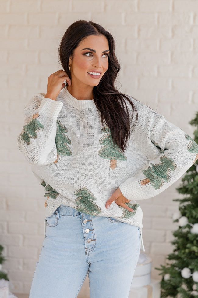 Under The Mistletoe Cream and Green Christmas Tree Sweater FINAL SALE sold by Pink Lily product image thumbnail 3