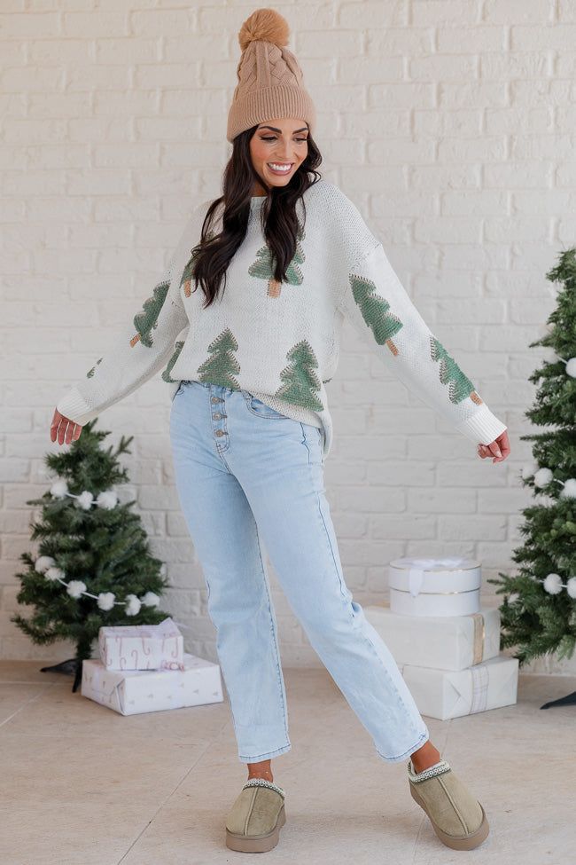 Under The Mistletoe Cream and Green Christmas Tree Sweater FINAL SALE sold by Pink Lily product image thumbnail 2