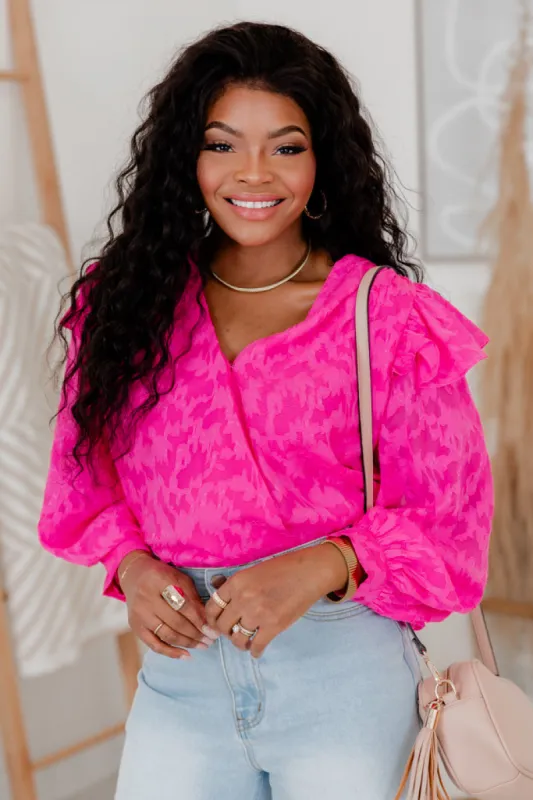 Nothing Has Changed Pink Ruffle Shoulder Floral Textured Bodysuit FINAL SALE made by Pink Lily