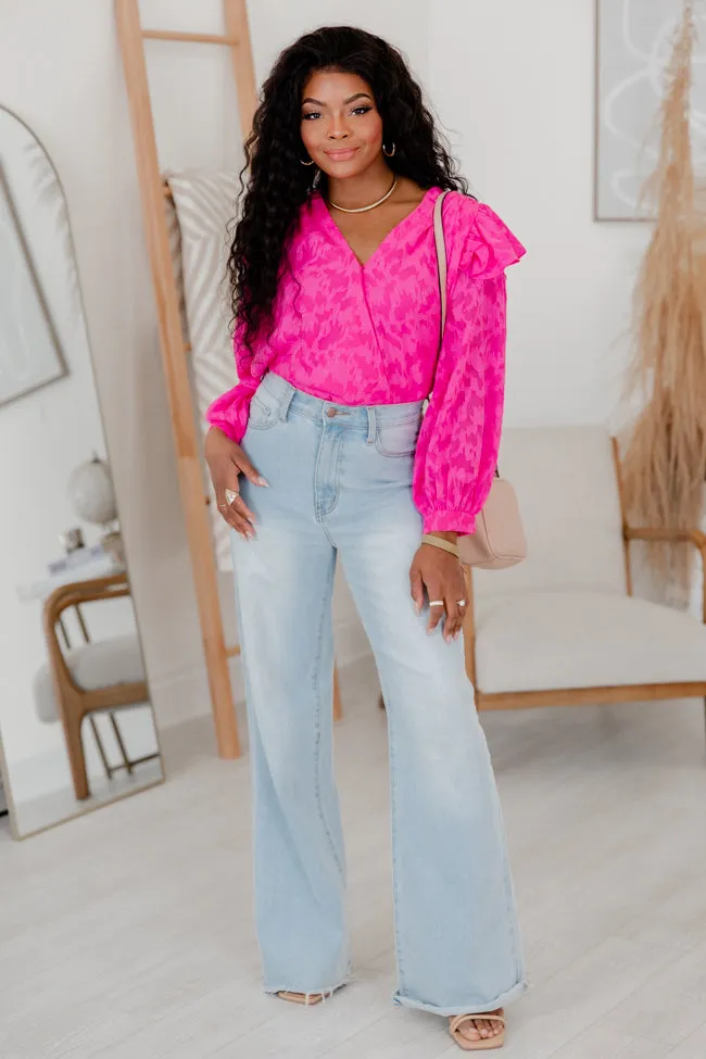 Nothing Has Changed Pink Ruffle Shoulder Floral Textured Bodysuit FINAL SALE sold by Pink Lily product image thumbnail 2