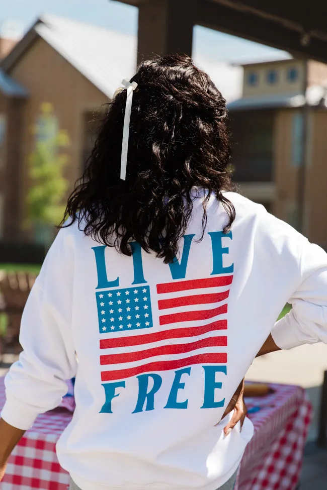 Live Free White Oversized Graphic Sweatshirt sold by Pink Lily