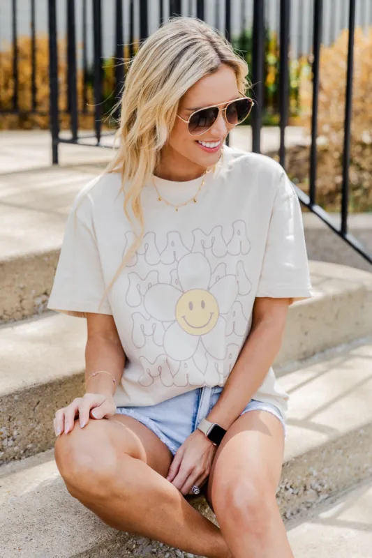 Retro Mama Daisy Ivory Oversized Graphic Tee sold by Pink Lily