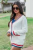 My Favorite Holiday Ivory Multi Striped Trim Cardigan sold by Pink Lily