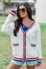 My Favorite Holiday Ivory Multi Striped Trim Cardigan sold by Pink Lily