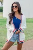 My Favorite Holiday Ivory Multi Striped Trim Cardigan sold by Pink Lily