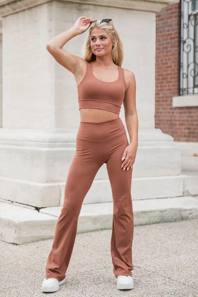 Get Moving Brown Flare Knit Leggings FINAL SALE sold by Pink Lily