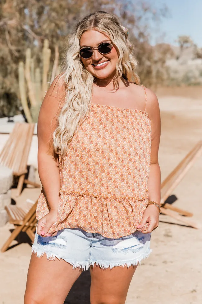 Come Back Again Brown Floral Ruffle Hem Tie Strap Tank FINAL SALE sold by Pink Lily product image thumbnail 4