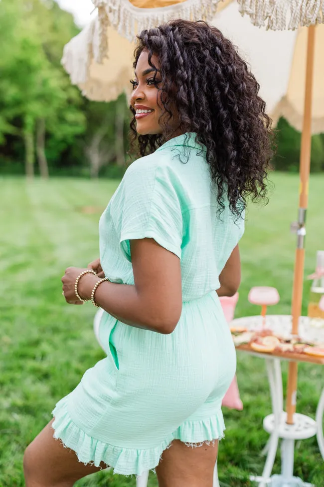 Stop And Stare Mint Flutter Hem Collared Romper FINAL SALE sold by Pink Lily product image thumbnail 3