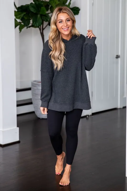 Pleasant Surprise Charcoal Oversized Waffle Knit Hoodie FINAL SALE sold by Pink Lily