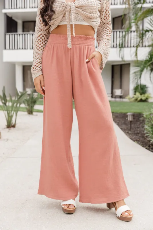 Let Me Adore You Terracotta Gauze Beach Pants made by Pink Lily