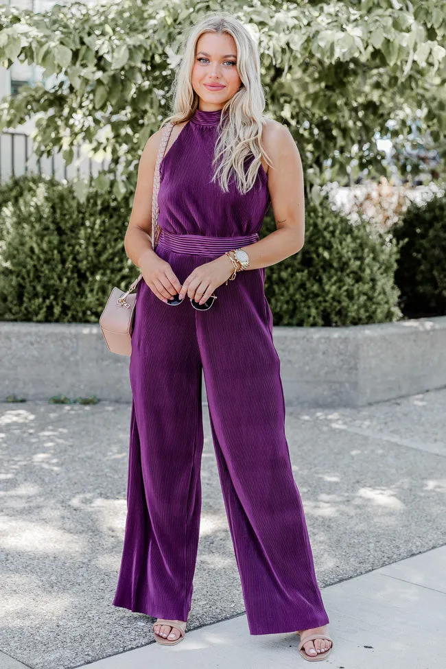 Glimmer Of Hope Plum Plisse Halter Neck Jumpsuit FINAL SALE sold by Pink Lily product image thumbnail 2