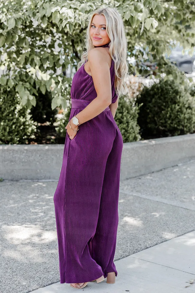 Glimmer Of Hope Plum Plisse Halter Neck Jumpsuit FINAL SALE sold by Pink Lily product image thumbnail 3