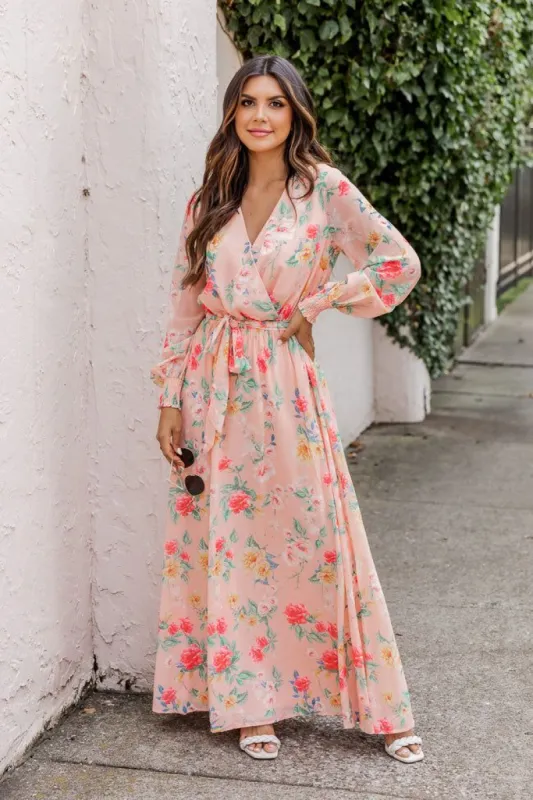 Cocktails at Sunset Floral Maxi Peach Dress FINAL SALE sold by Pink Lily