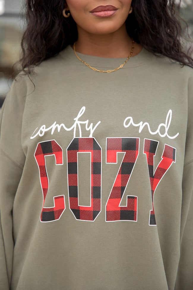 Comfy and Cozy Olive Oversized Graphic Sweatshirt DOORBUSTER sold by Pink Lily product image thumbnail 3