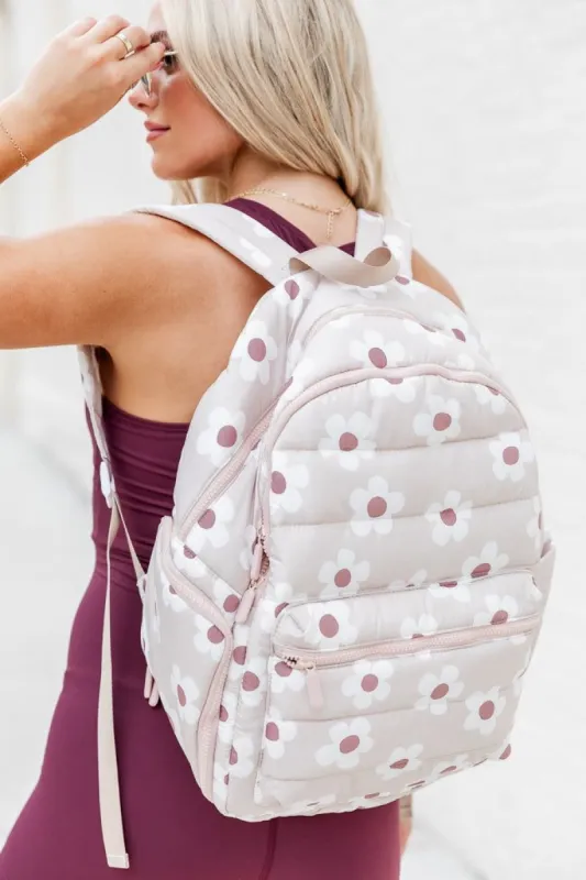 Neutral Daisy Travel Backpack sold by Pink Lily