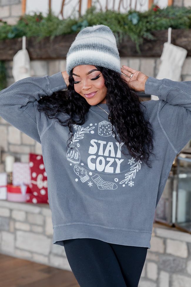 Stay Cozy Winter Charcoal Corded Graphic Sweatshirt sold by Pink Lily product image thumbnail 4